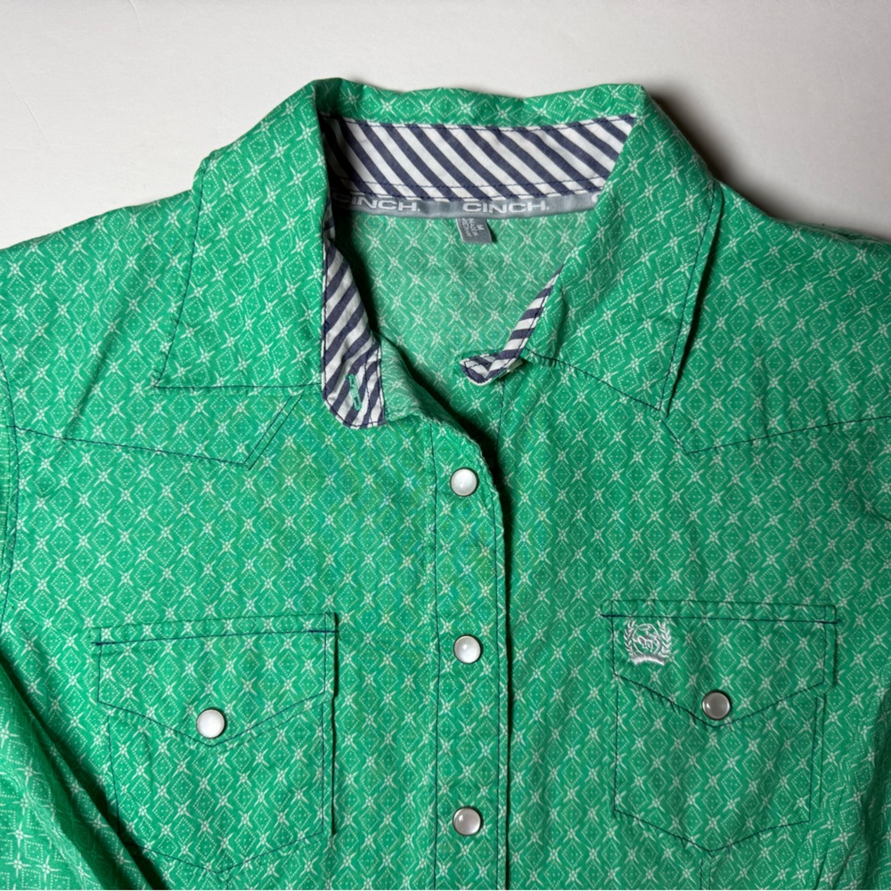 Cinch Women’s Green Geometric Print Pearl Snap Western Shirt medium rodeo